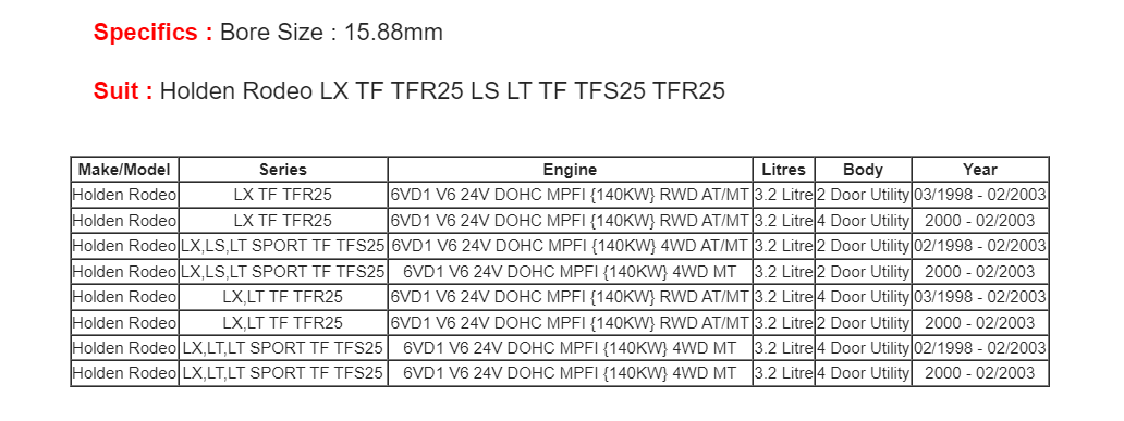 CLUTCH MASTER CYLINDER RODEO LX TF TFR25 LS LT TF TFS25 TFR25