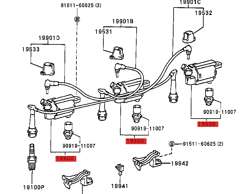 3 x GENUINE TOYOTA 1JZ / 2JZ VVTI IGNITION COILS - 90919-02216