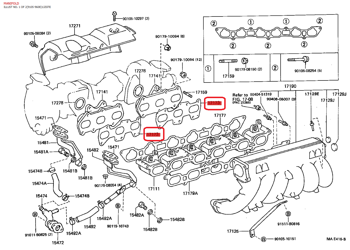 2 x 17173-88400 1JZ-GTE NON VVTI EXHAUST GASKETS