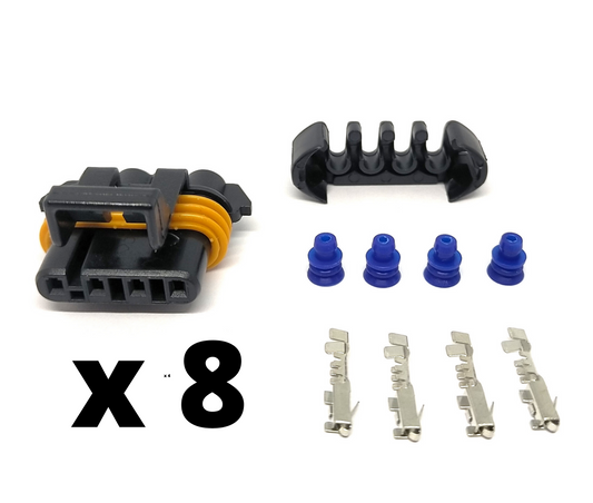 8 x GM / HOLDEN LS1 COIL PACK CONNECTOR, PINS AND SEALS.